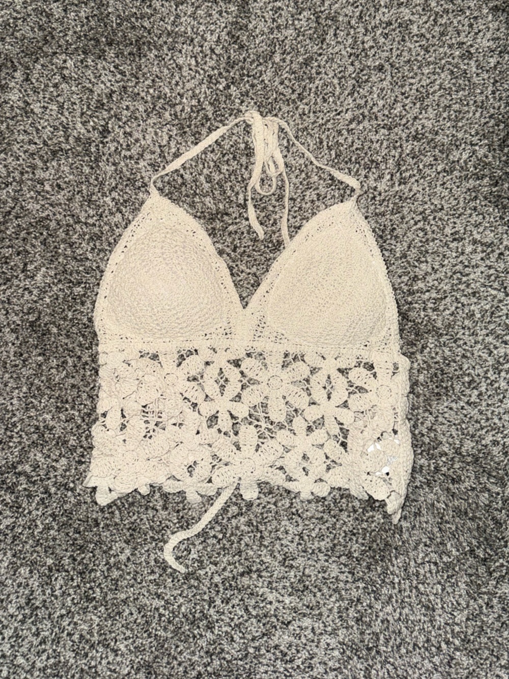 Crochet Halter Bralette Top in Cream